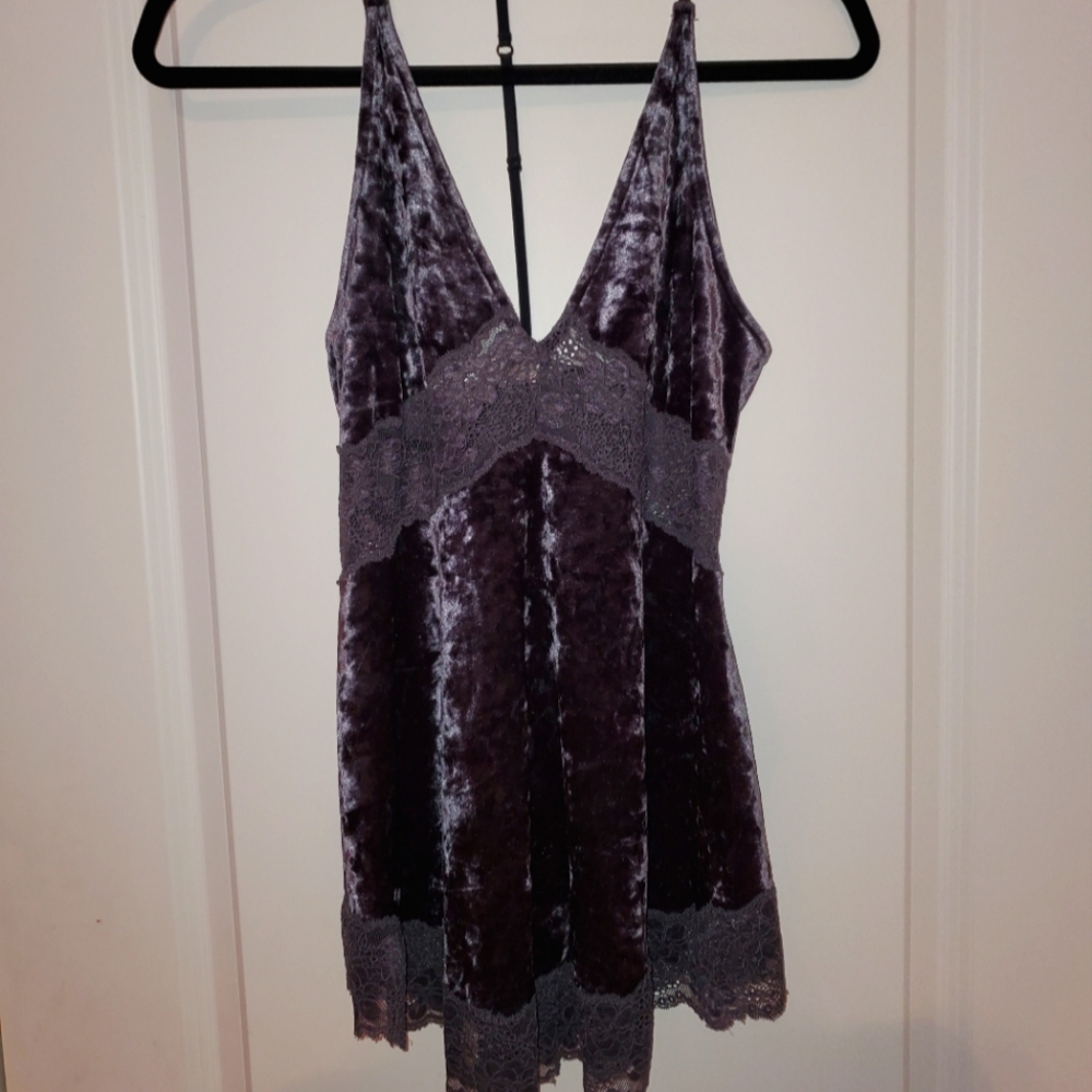 Intimately Free People Velour and Lace tanktop, S, Gray